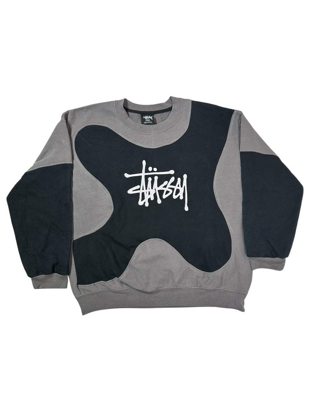 Stüssy Rework Colorblock Crewneck Sweatshirt Gray Black Size Large